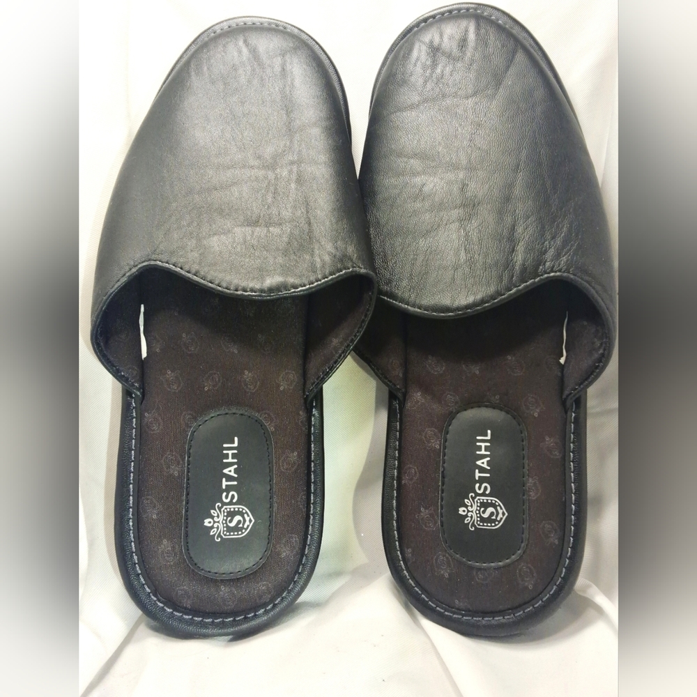Stahl Black Leather Slippers - Men’s Size 9 (EU 43)